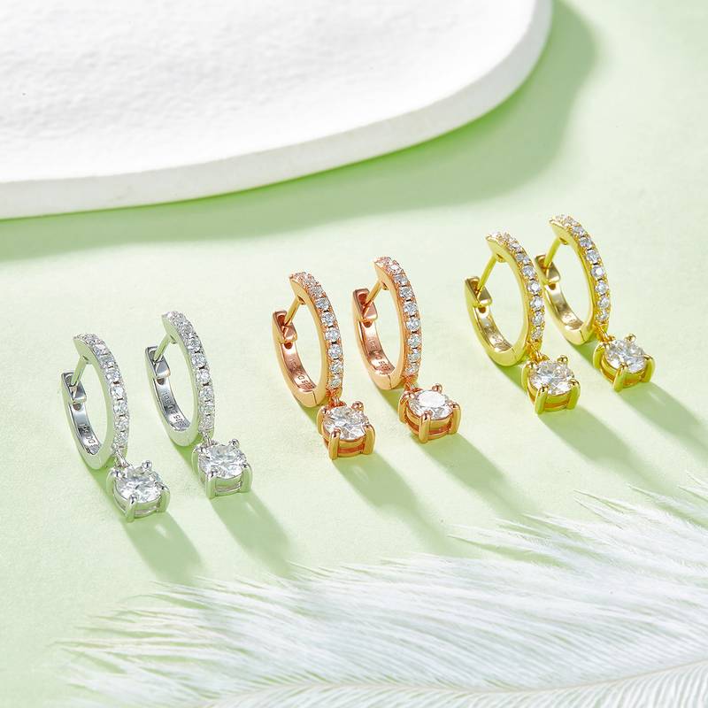 单排对半四爪耳环S925银Moissanite厘石D级1.35ct
